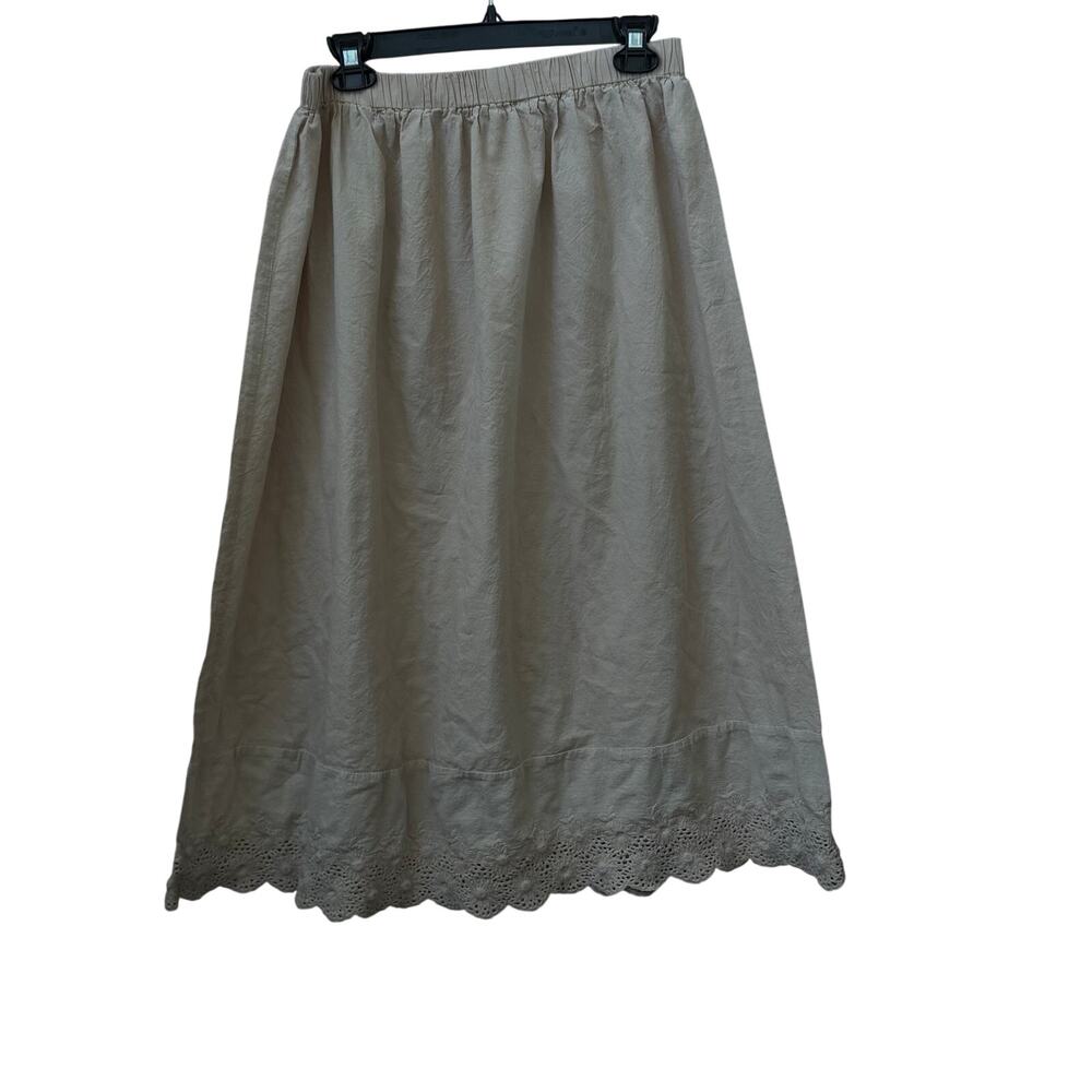 Jaded Gypsy Boho Skirt Large XL Pull On Oatmeal Tan Ruffle Skirt Cotton Layer